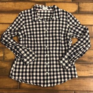 Crown & Ivy Navy & White Plaid Button Down Shirt
